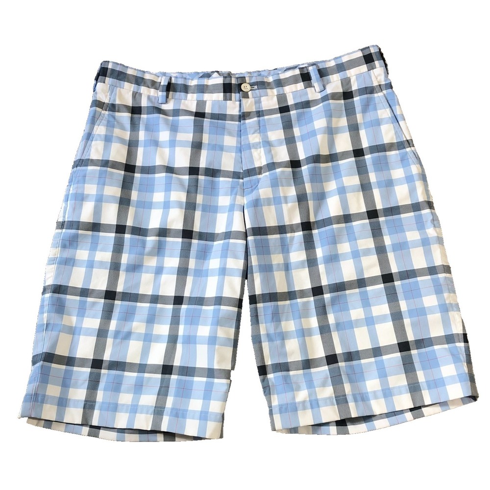 Nike Golf Dri-Fit Shorts Men's Sz 36 Blue White Gray Plaid Inseam 11.5"‎ Bermuda